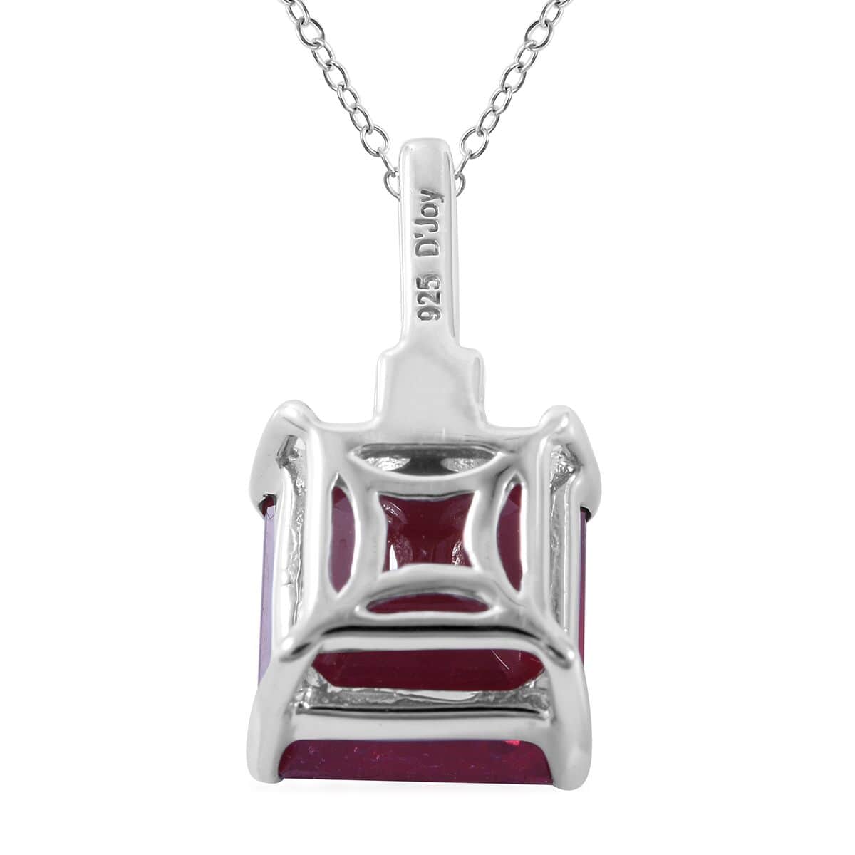 Asscher Cut Niassa Ruby (FF) and White Zircon 7.50 ctw Pendant Necklace in Platinum Over Sterling Silver 18 Inches image number 3