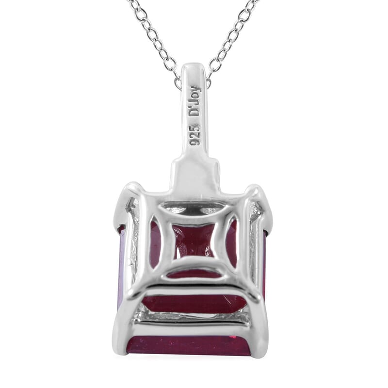 Asscher Cut Niassa Ruby (FF) and White Zircon 7.50 ctw Pendant Necklace in Platinum Over Sterling Silver 18 Inches