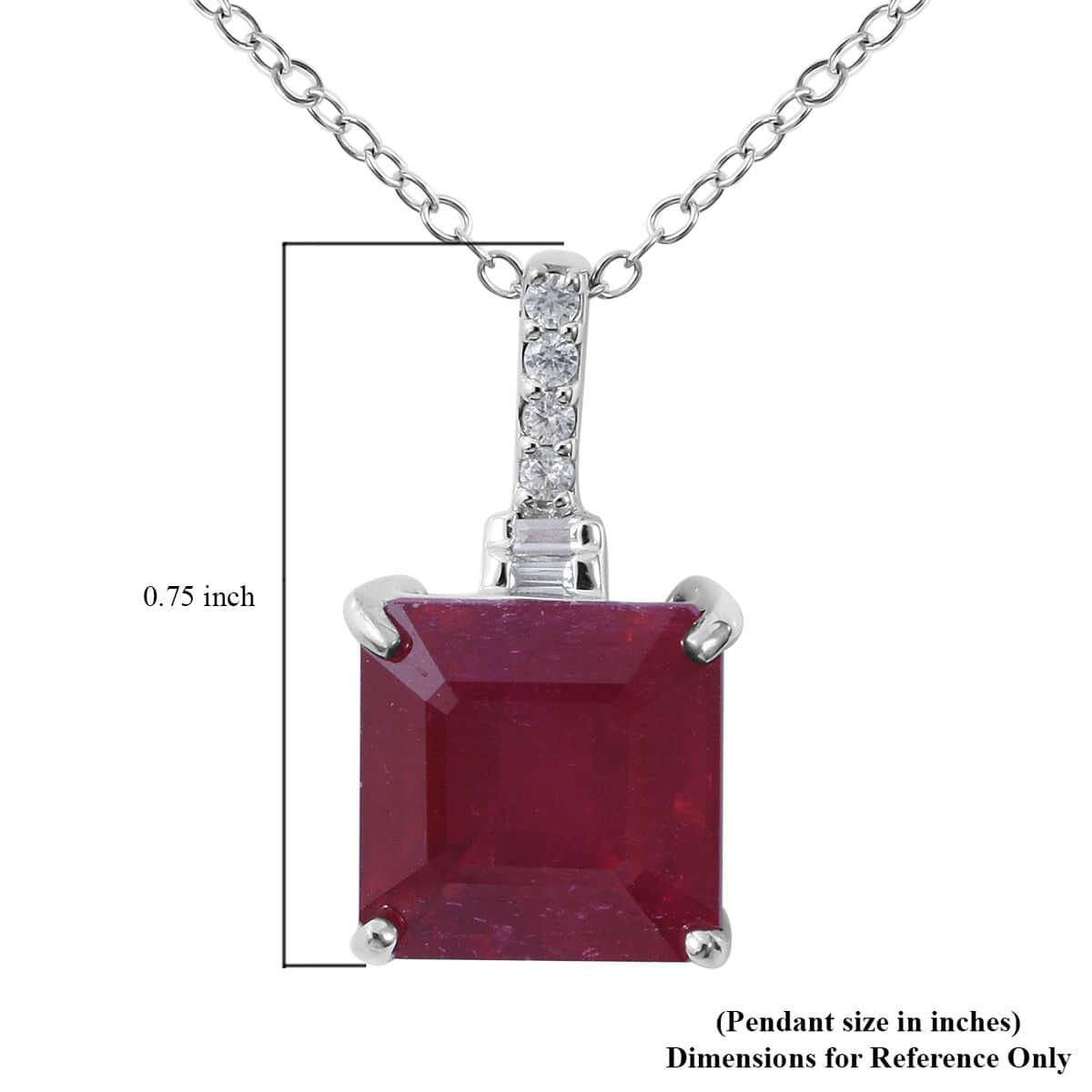 Asscher Cut Niassa Ruby (FF) and White Zircon 7.50 ctw Pendant Necklace in Platinum Over Sterling Silver 18 Inches image number 5