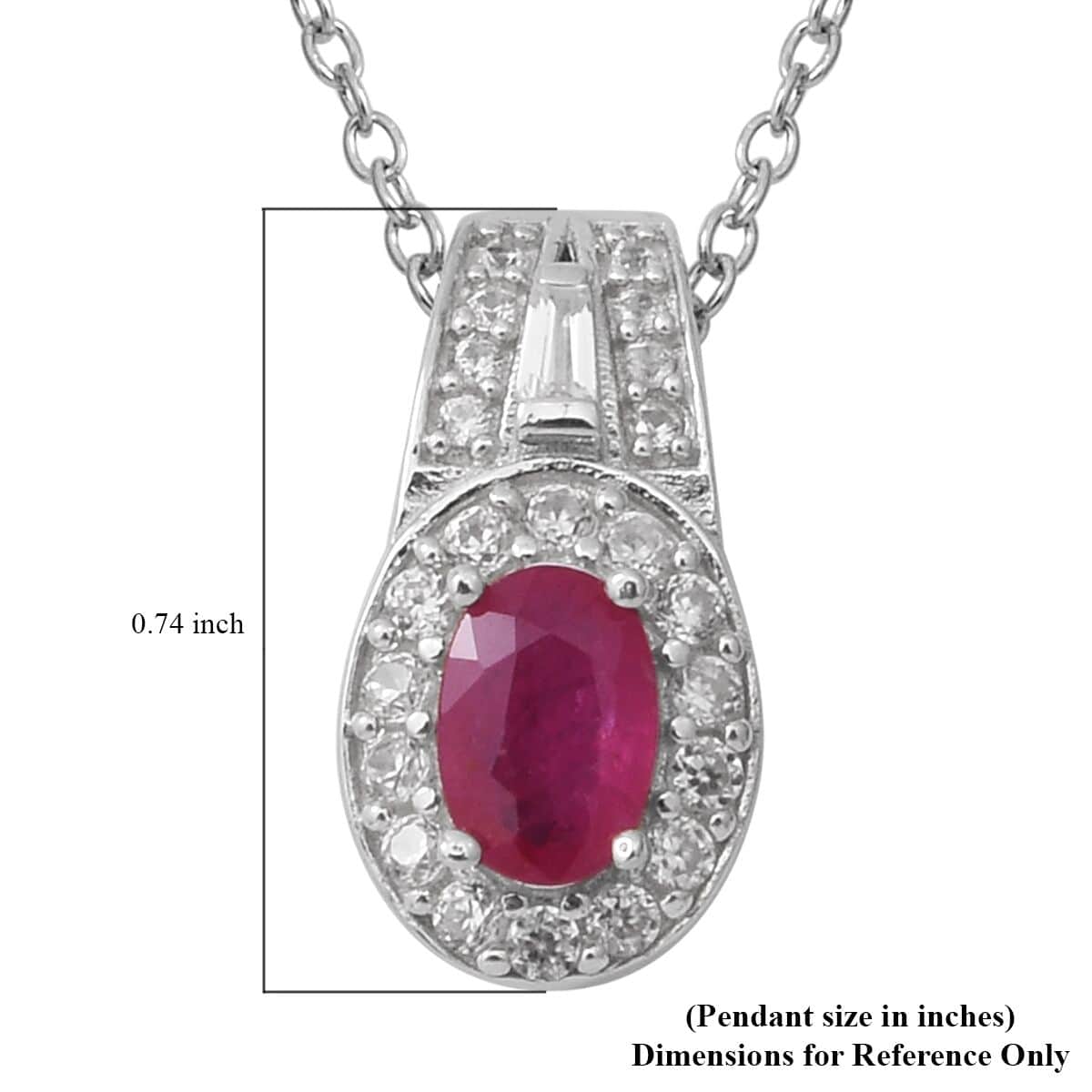 Premium Mozambique Ruby and Natural White Zircon Pendant Necklace 18 Inches in Platinum Over Sterling Silver 1.10 ctw image number 4