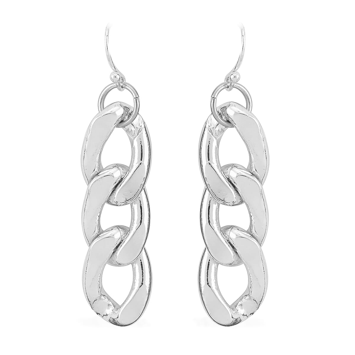 Andante Jumbo Curb Necklace 18 Inches and Dangle Chain Earrings in Silvertone