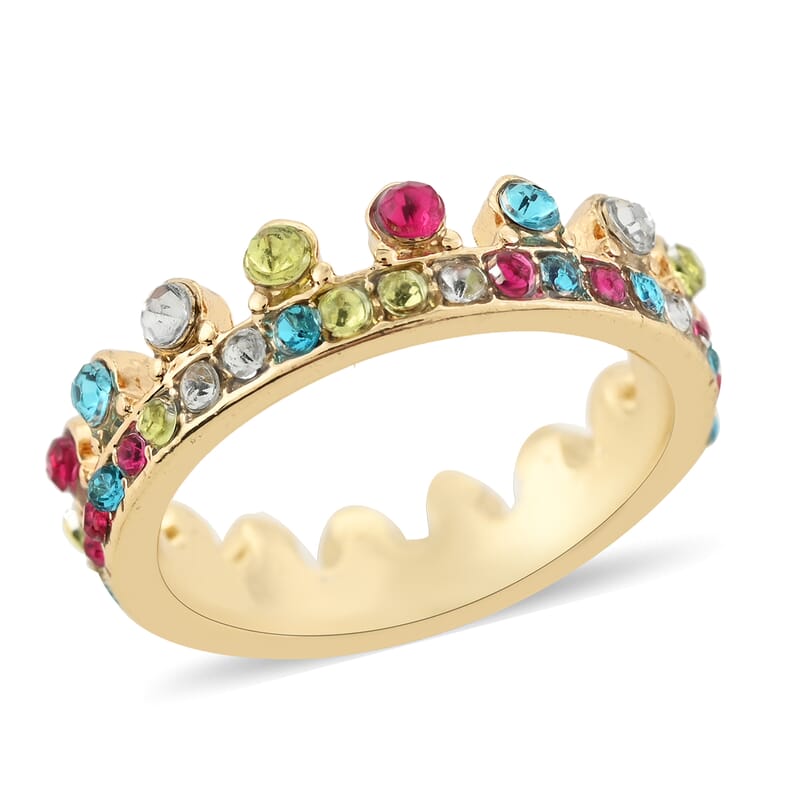 Andante Multi Color Austrian Crystal Set of 3 Multi Color Austrian Crystal Stackable Rings in Goldtone (Size 7.50)