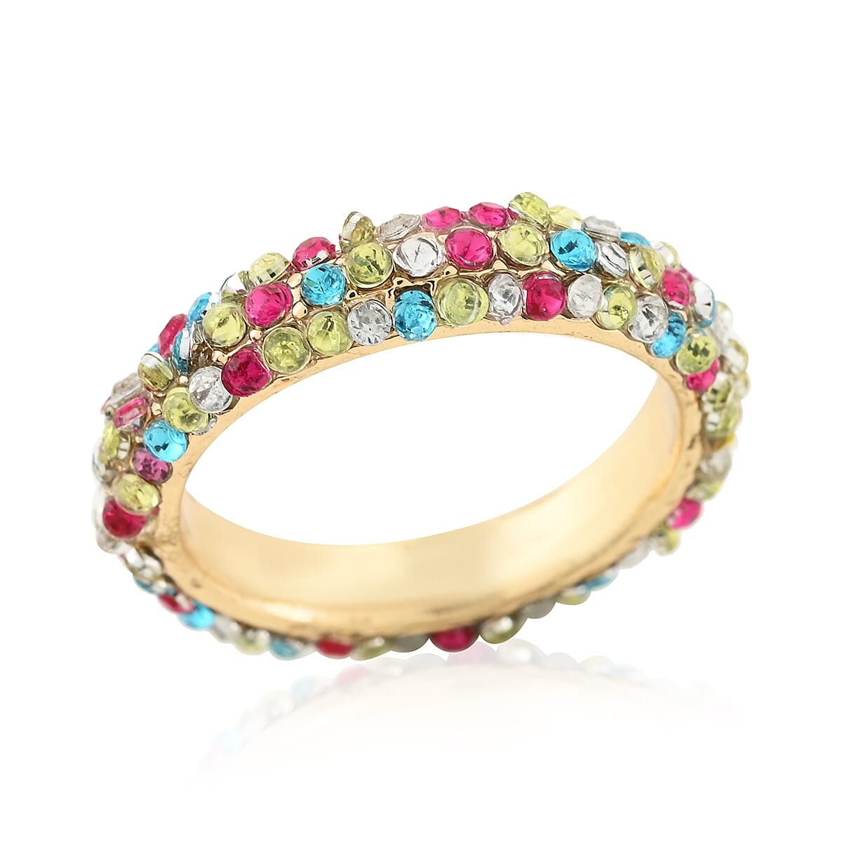 Andante Multi Color Austrian Crystal Set of 3 Multi Color Austrian Crystal Stackable Rings in Goldtone (Size 7.50)