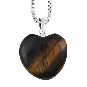 Tiger's Eye and Multi Fluorite 32.00 ctw Set of 2 Heart Pendant with Necklace 18 Inches in Stainless Steel