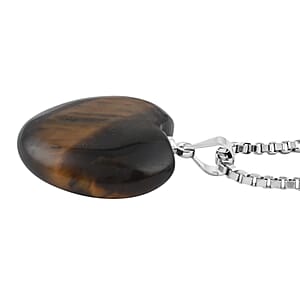 Tiger's Eye and Multi Fluorite 32.00 ctw Set of 2 Heart Pendant with Necklace 18 Inches in Stainless Steel