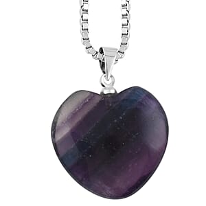 Tiger's Eye and Multi Fluorite 32.00 ctw Set of 2 Heart Pendant with Necklace 18 Inches in Stainless Steel