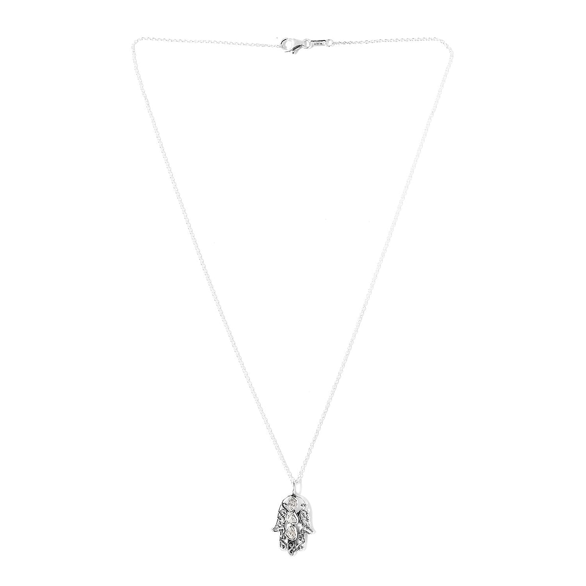 Artisan Crafted Polki Diamond Hamsa Pendant Necklace 20 Inches in Sterling Silver 0.50 ctw image number 3