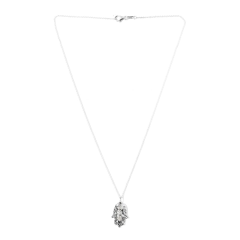 Artisan Crafted Polki Diamond Hamsa Pendant Necklace 20 Inches in Sterling Silver 0.50 ctw