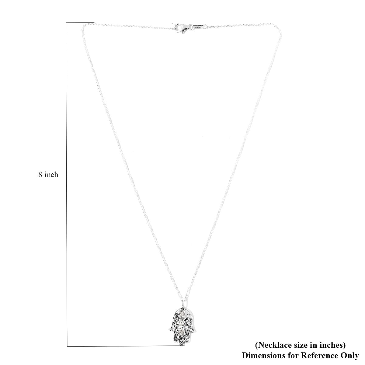 Artisan Crafted Polki Diamond Hamsa Pendant Necklace 20 Inches in Sterling Silver 0.50 ctw image number 5