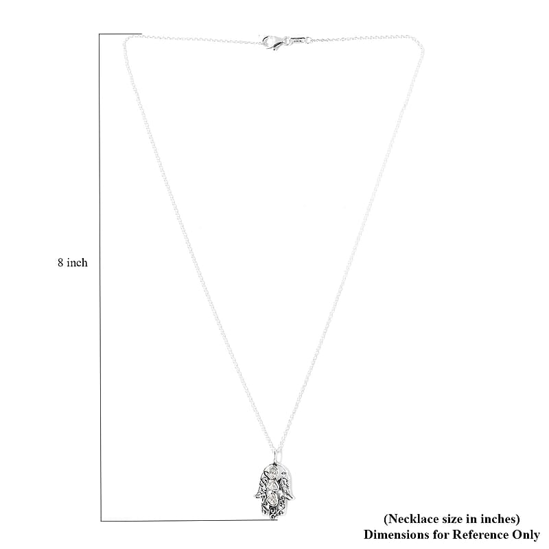 Artisan Crafted Polki Diamond Hamsa Pendant Necklace 20 Inches in Sterling Silver 0.50 ctw