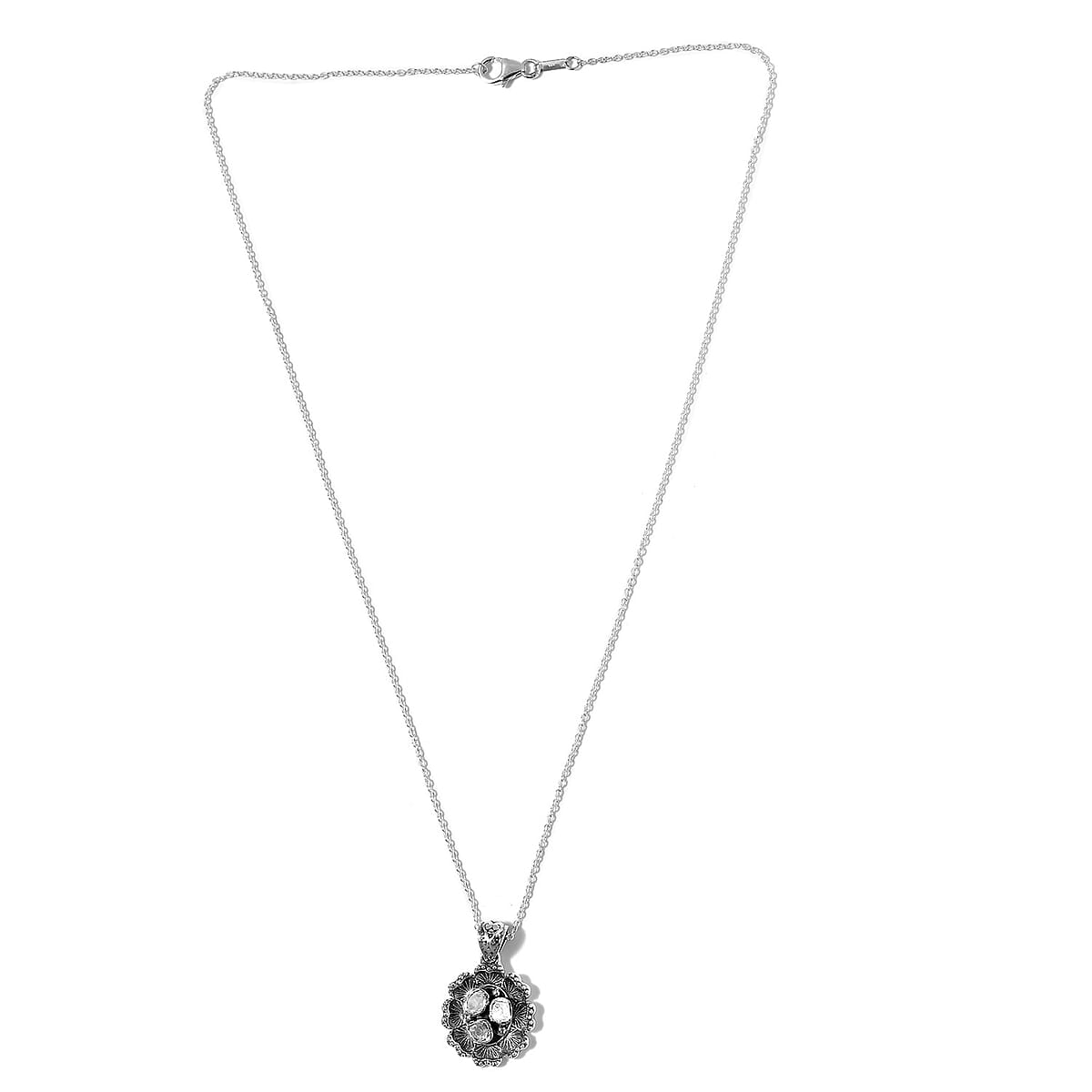 Polki Diamond Pendant Necklace 20 Inches in Platinum Over Sterling Silver 7.90 Grams 0.40 ctw image number 3