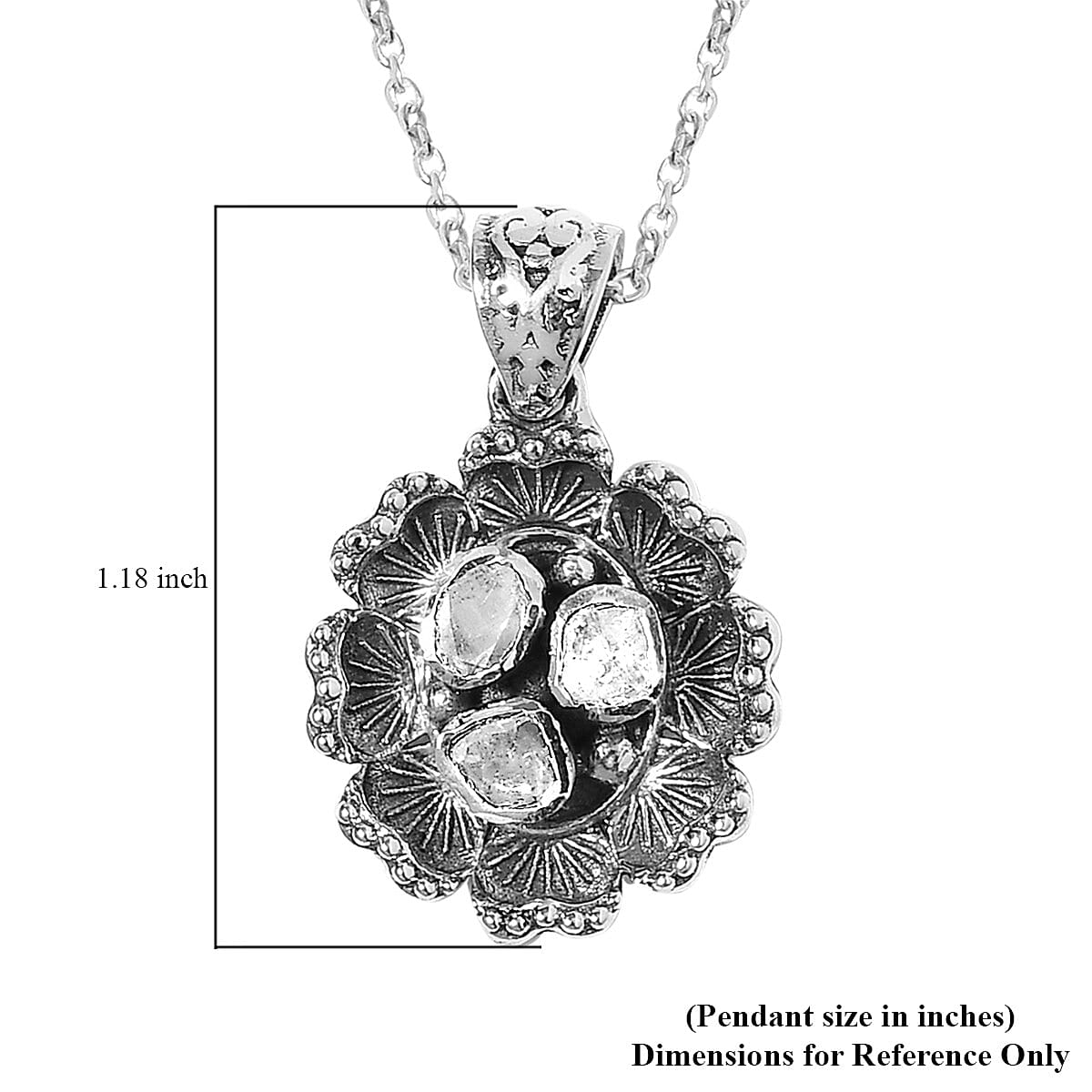 Polki Diamond Pendant Necklace 20 Inches in Platinum Over Sterling Silver 7.90 Grams 0.40 ctw image number 6
