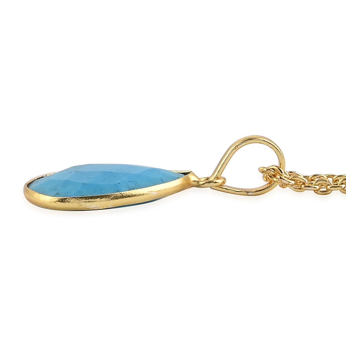 Reconstitute Turquoise Face Pear Pendant Necklace 18 Inches in Goldtone 10.00 ctw