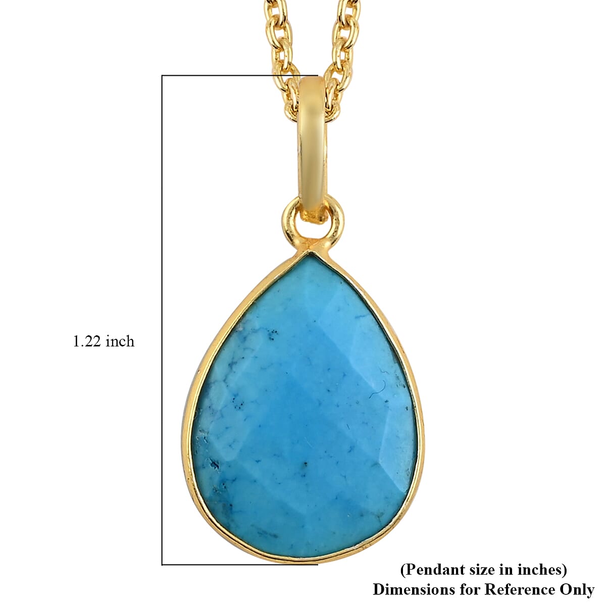Reconstitute Turquoise Face Pear Pendant Necklace 18 Inches in Goldtone 10.00 ctw