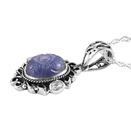 Artisan Crafted Tanzanite Carved and Polki Diamond Pendant Necklace 20 Inches in Sterling Silver 5.10 ctw image number 3