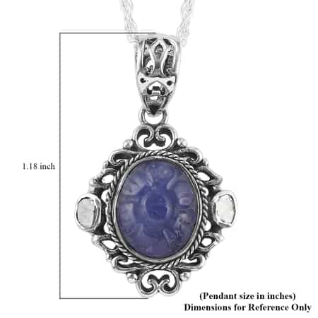 Artisan Crafted Tanzanite Carved and Polki Diamond Pendant Necklace 20 Inches in Sterling Silver 5.10 ctw image number 5
