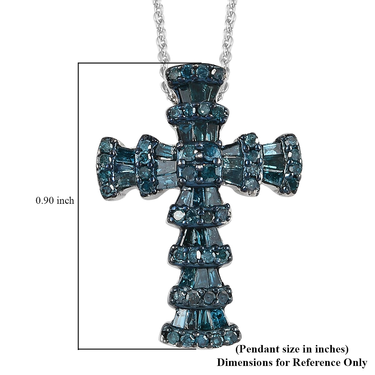 Blue Diamond Pendant Necklace 20 Inches in Platinum Over Sterling Silver 0.75 ctw