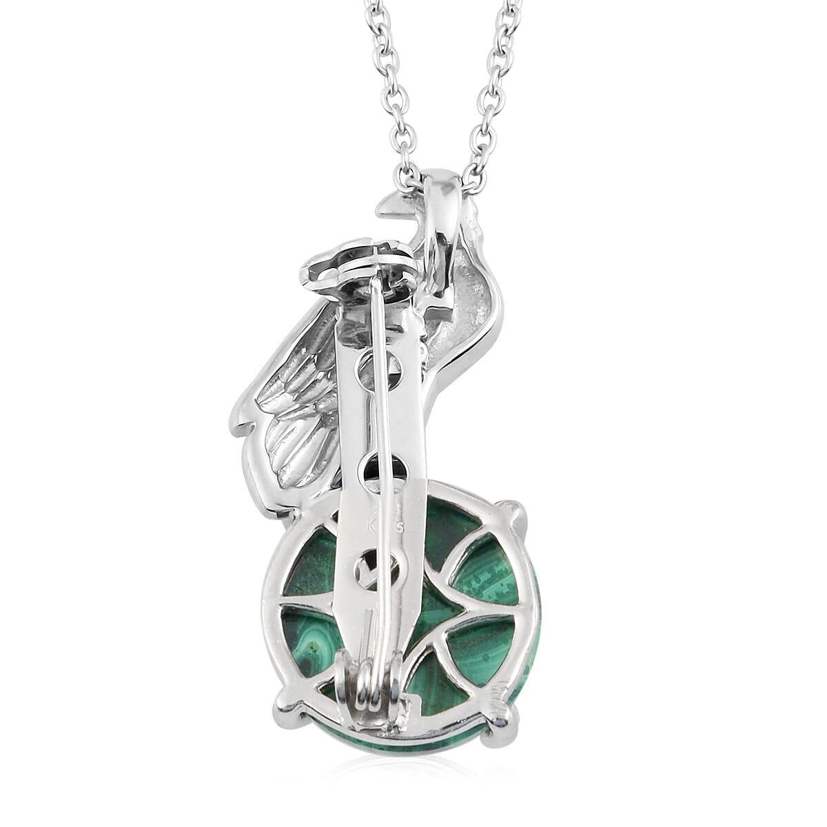 Karis African Malachite Eagle Brooch or Pendant in 18K YG Plated, Platinum Bond with Stainless Steel Necklace 20 Inches 14.00 ctw