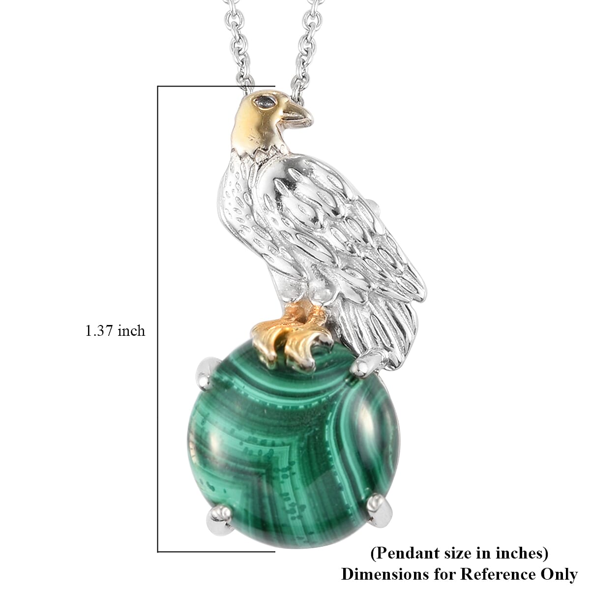 Karis African Malachite Eagle Brooch or Pendant in 18K YG Plated, Platinum Bond with Stainless Steel Necklace 20 Inches 14.00 ctw