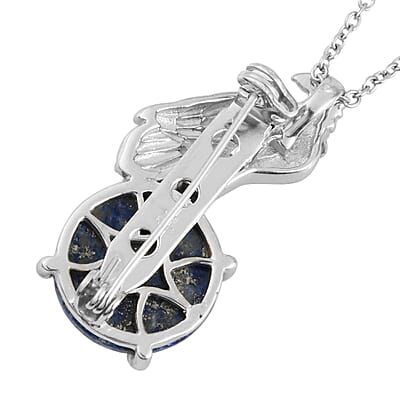 Karis Lapis Lazuli 10.60 ctw Eagle Brooch or Pendant Necklace 20 Inches in 18K YG Plated and Platinum Bond, Stainless Steel