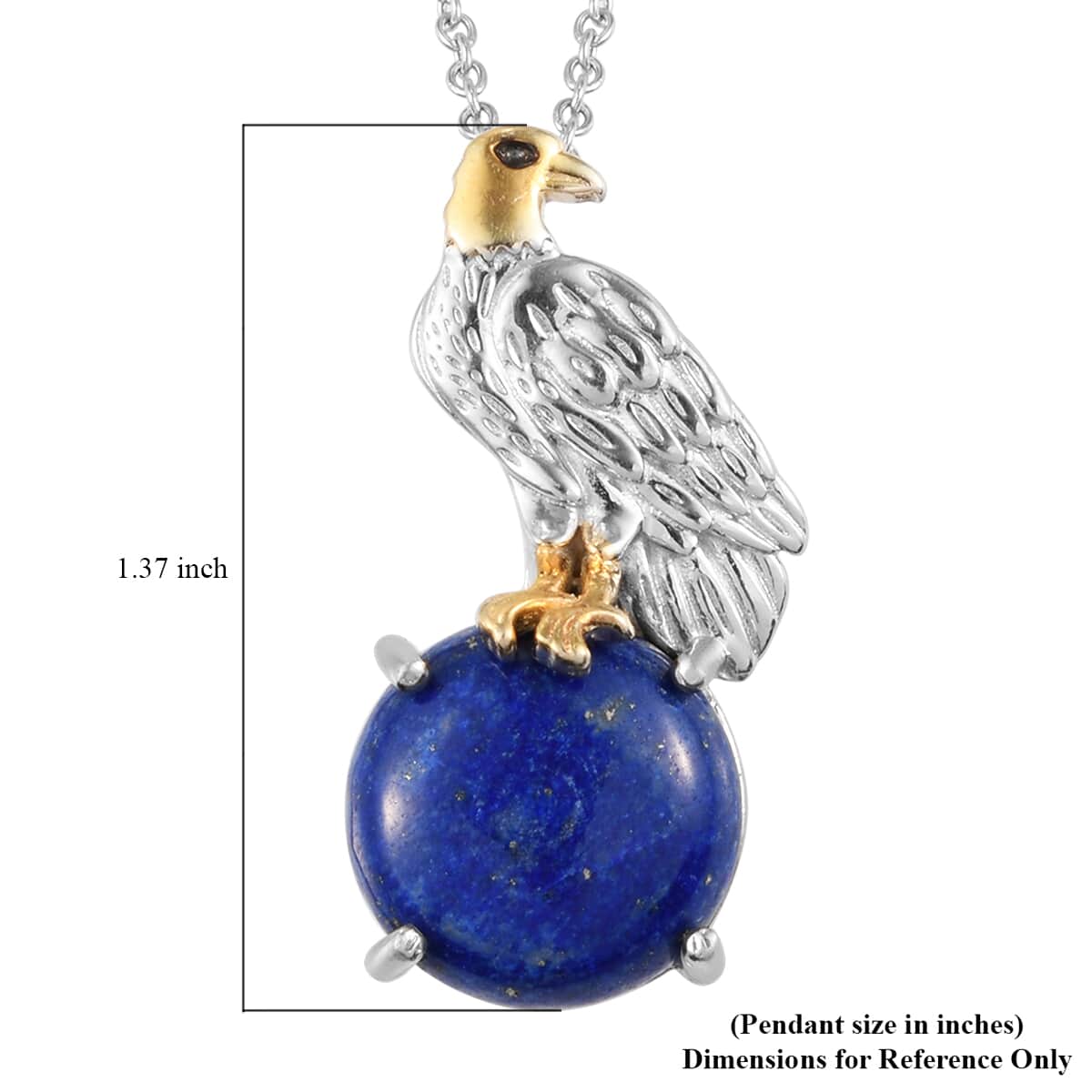 Karis Lapis Lazuli 10.60 ctw Eagle Brooch or Pendant Necklace 20 Inches in 18K YG Plated and Platinum Bond, Stainless Steel image number 5