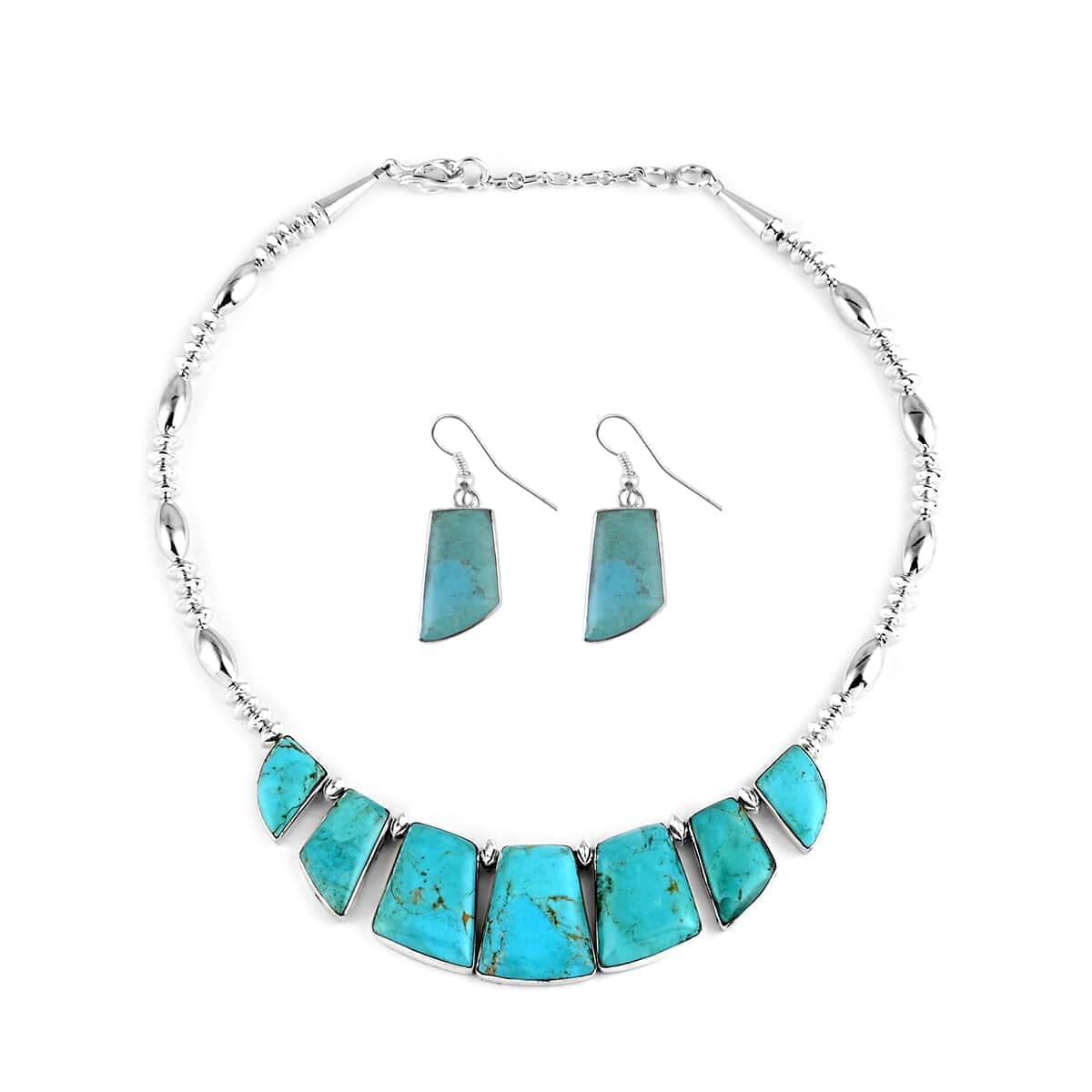 SANTA FE Style Turquoise Drop Earrings and Statement Necklace 16-18 Inches in Sterling Silver 34.00 ctw image number 0