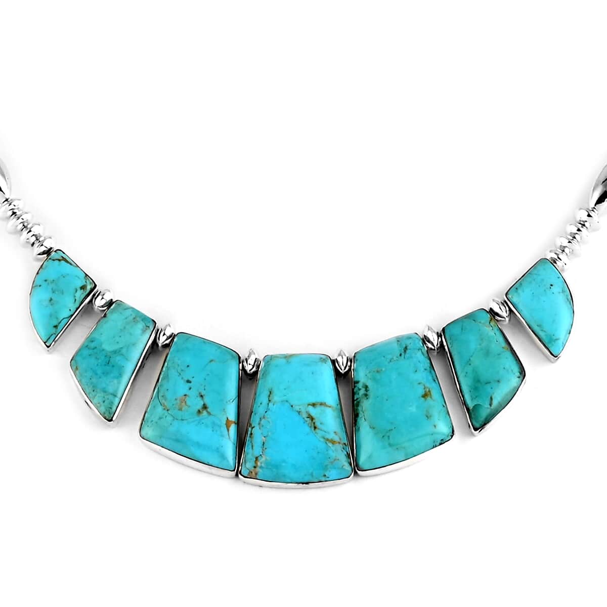 SANTA FE Style Turquoise Drop Earrings and Statement Necklace 16-18 Inches in Sterling Silver 34.00 ctw image number 1