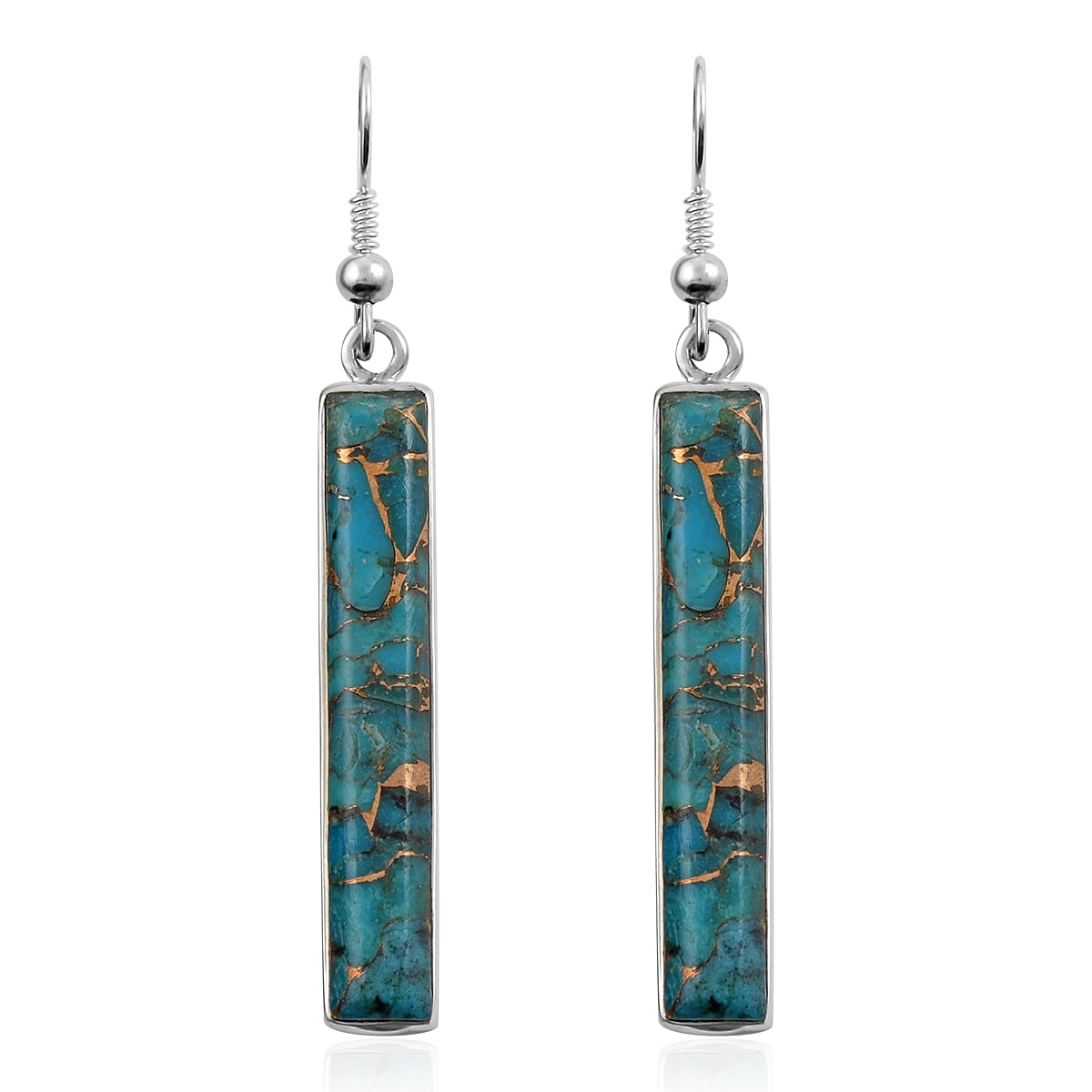 Santa Fe Style Mojave Blue Turquoise Dangle Earrings and Bar Necklace 16 Inches in Sterling Silver 56.90 Grams 5.50 ctw
