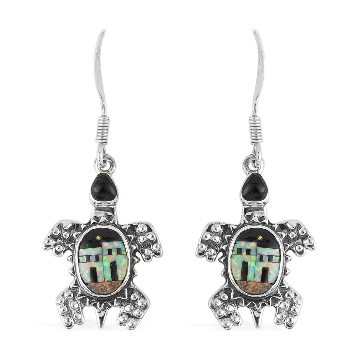 ONE OF A KIND SANTA FE Style Black Onyx and Multi Gemstone Turtle Dangle Earrings and Pendant in Sterling Silver 92.80 Grams (Made in USA) 6.80 ctw image number 5
