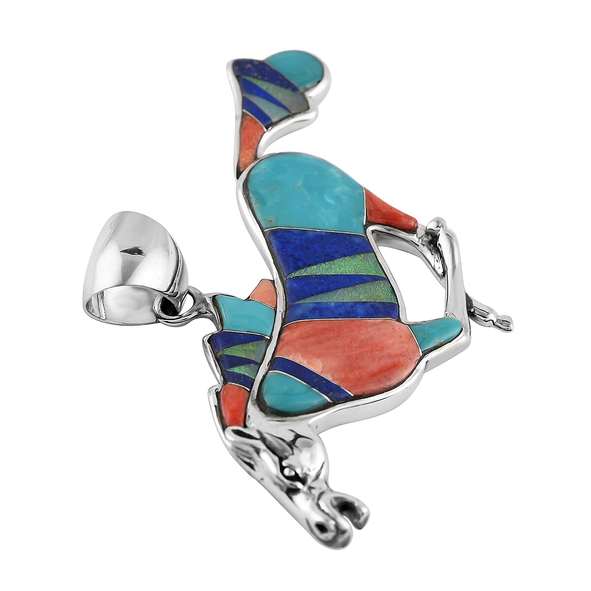 Santa Fe Style Multi Color Spiny Oyster Shell and Multi Gemstone Running Horse Pendant and Dangle Earrings in Sterling Silver 17.90 Grams 3.00 ctw image number 2