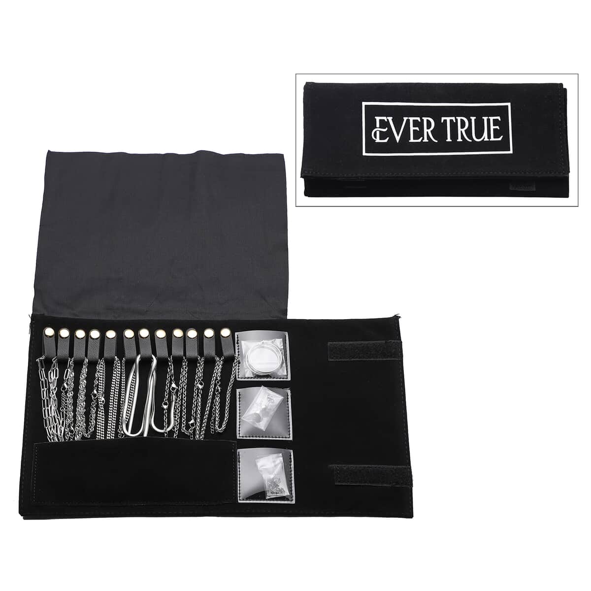 EVER TRUE 18Kt White Gold Plated 15 Piece Necklace, Bracelet, Earrings and Extender Set in Stainless Steel with Velvet Travel Organizer image number 0