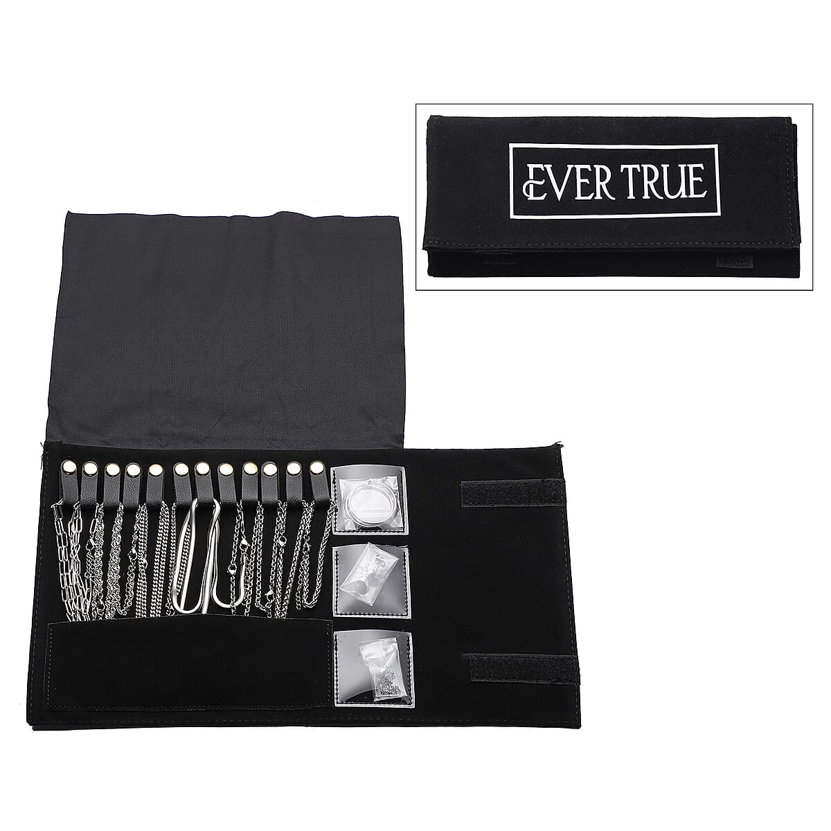 EVER TRUE 18Kt White Gold Plated 15 Piece Necklace, Bracelet, Earrings and Extender Set in Stainless Steel with Velvet Travel Organizer image number 0