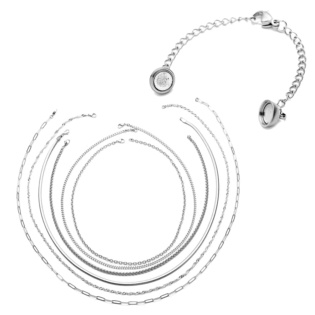 EVER TRUE 18Kt White Gold Plated 15 Piece Necklace, Bracelet, Earrings and Extender Set in Stainless Steel with Velvet Travel Organizer image number 6