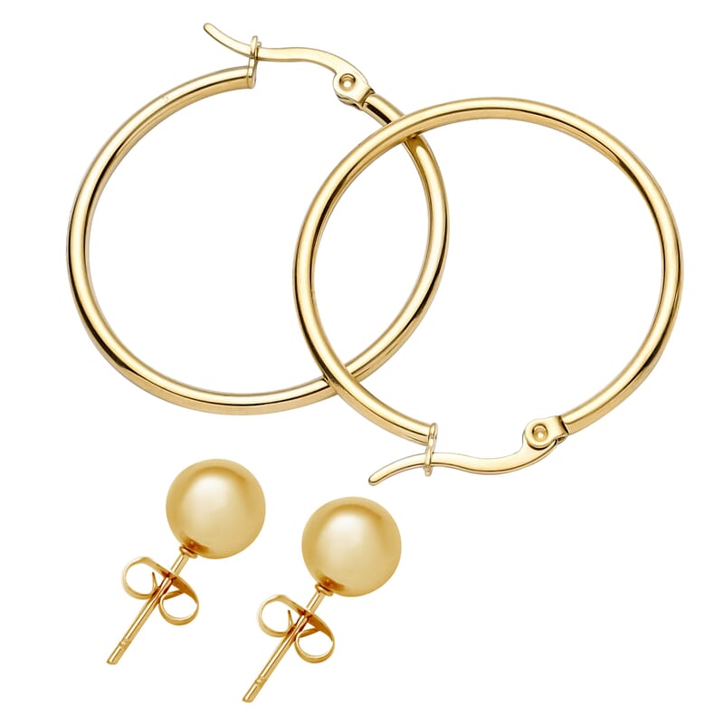 EverTrue 15 Pieces Jewelry Set, Set of Necklace, Bracelet, Earrings, and Extender, 18K Yellow Gold Plated Stainless Steel Jewelry Set, Free Velvet Travel Organizer pouch