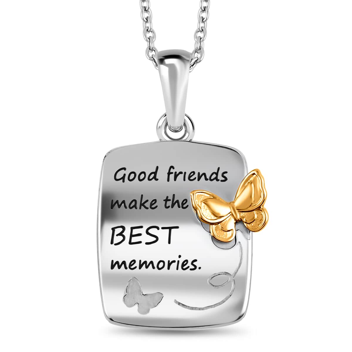 HALLMARK Friends Pendant with Butterfly Pendant Necklace 18 Inches in ION Plated YG and Stainless Steel image number 0