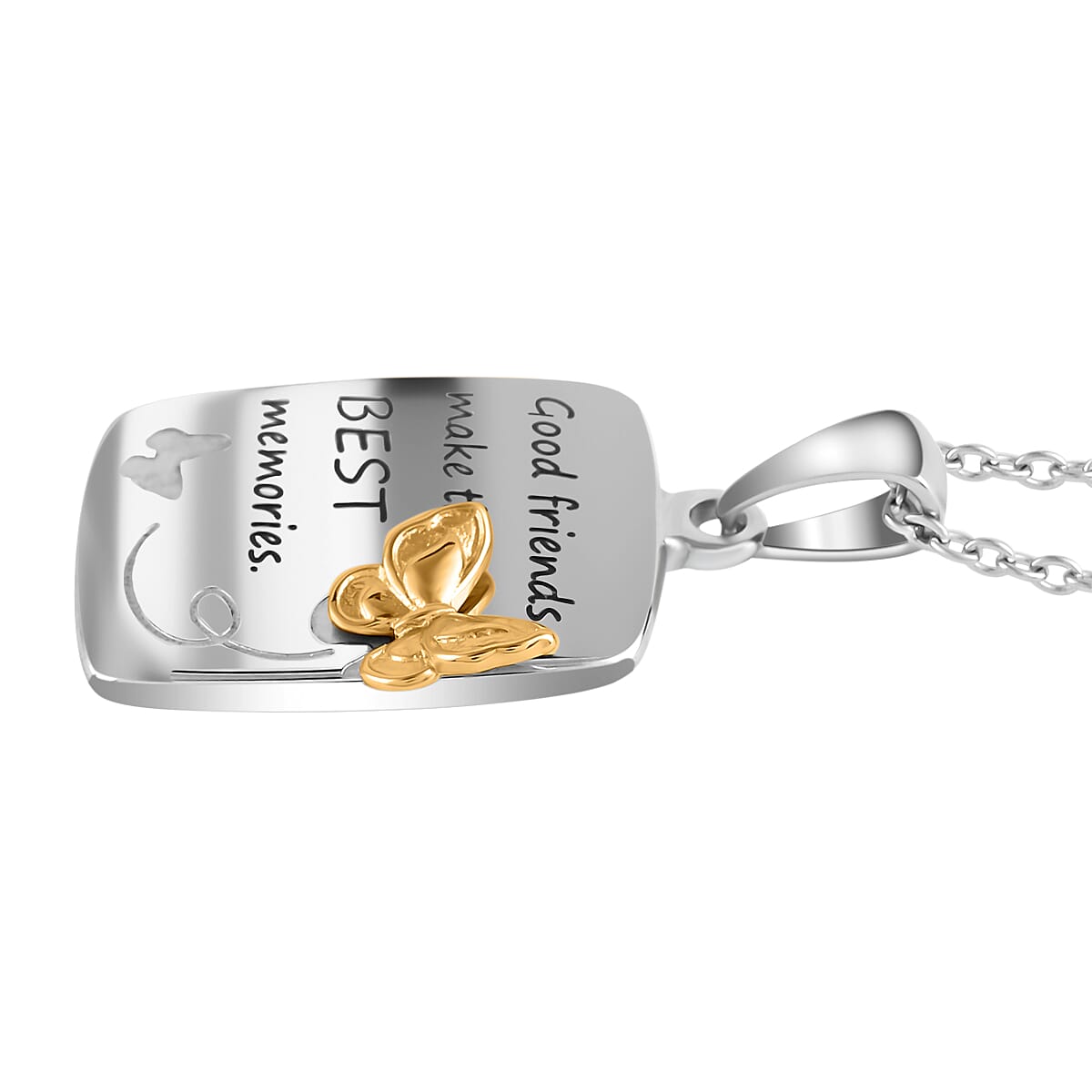 HALLMARK Friends Pendant with Butterfly Pendant Necklace 18 Inches in ION Plated YG and Stainless Steel