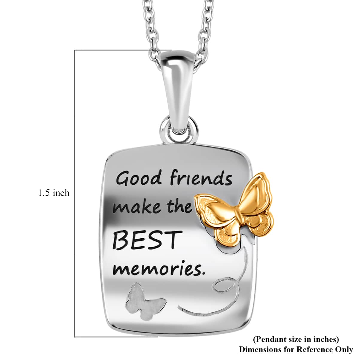 HALLMARK Friends Pendant with Butterfly Pendant Necklace 18 Inches in ION Plated YG and Stainless Steel image number 5