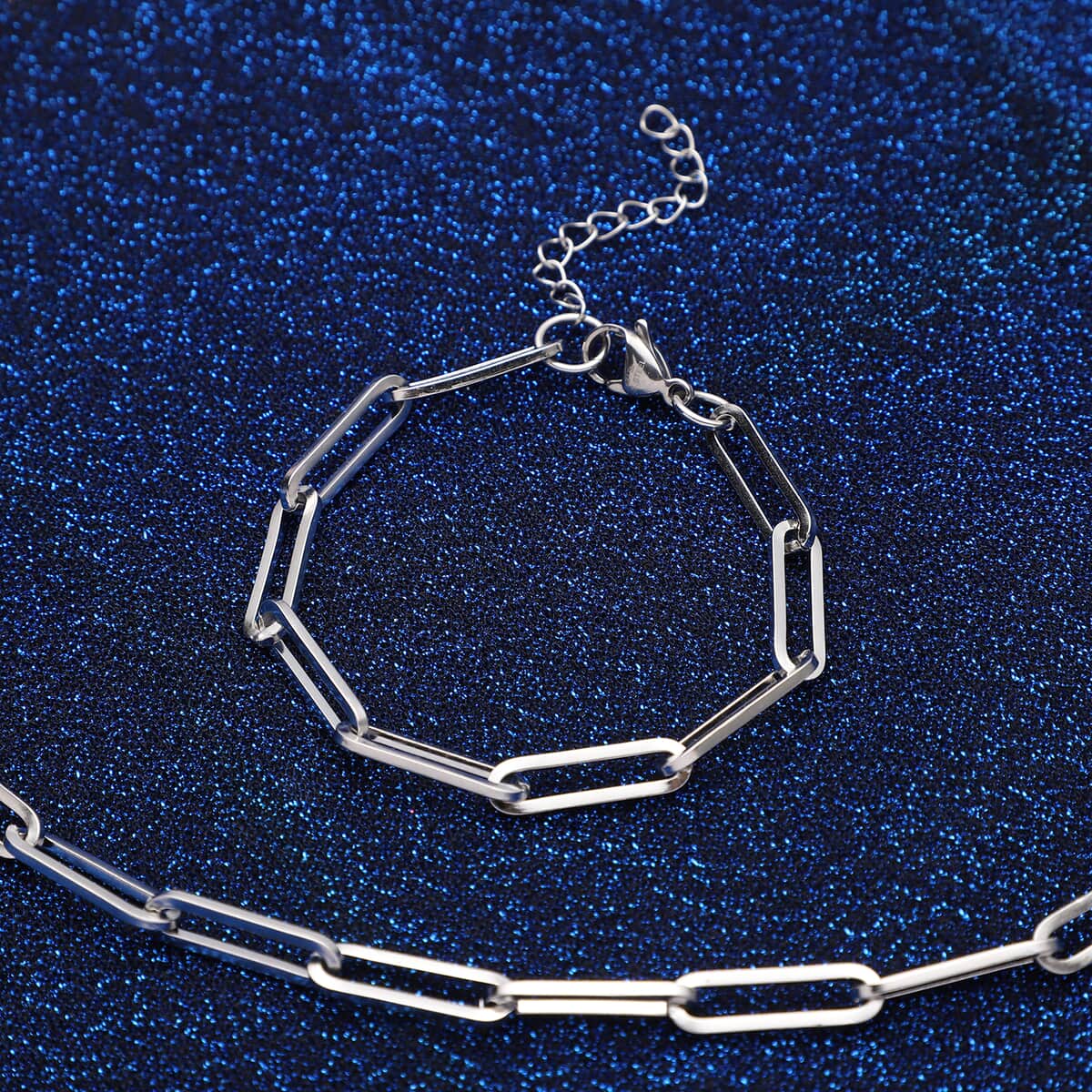 Paperclip Necklace 20-22 Inches and Bracelet (7.50-9.50In) in Stainless Steel image number 1