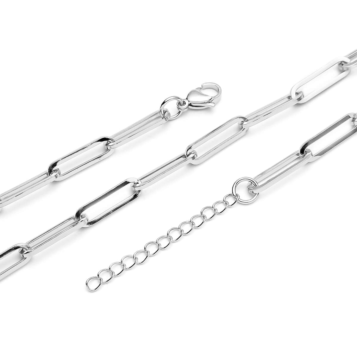 Paperclip Necklace 20-22 Inches and Bracelet (7.50-9.50In) in Stainless Steel image number 3
