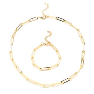 Paperclip Necklace 20-22 Inches and Bracelet (7.50-9.50In) in ION Plated YG Stainless Steel