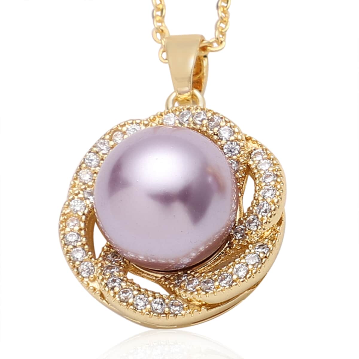 To My Beautiful Bonus Mom Jewelry Gift Set with Purple Shell Pearl, Simulated Diamond Floral Earrings and Pendant Necklace 18In in Goldtone 0.50 ctw image number 2