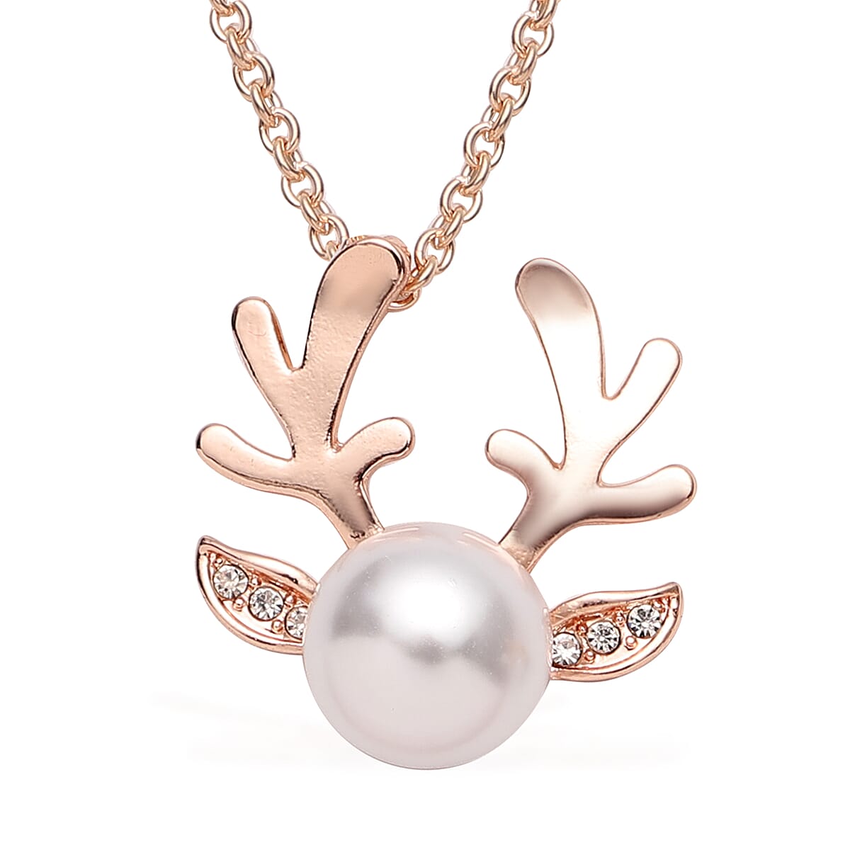 You are My Blessing Jewelry Gift Box with White Shell Pearl Christmas Reindeer Necklace 20 Inches Bracelet (7in) and Earrings in Rosetone image number 3