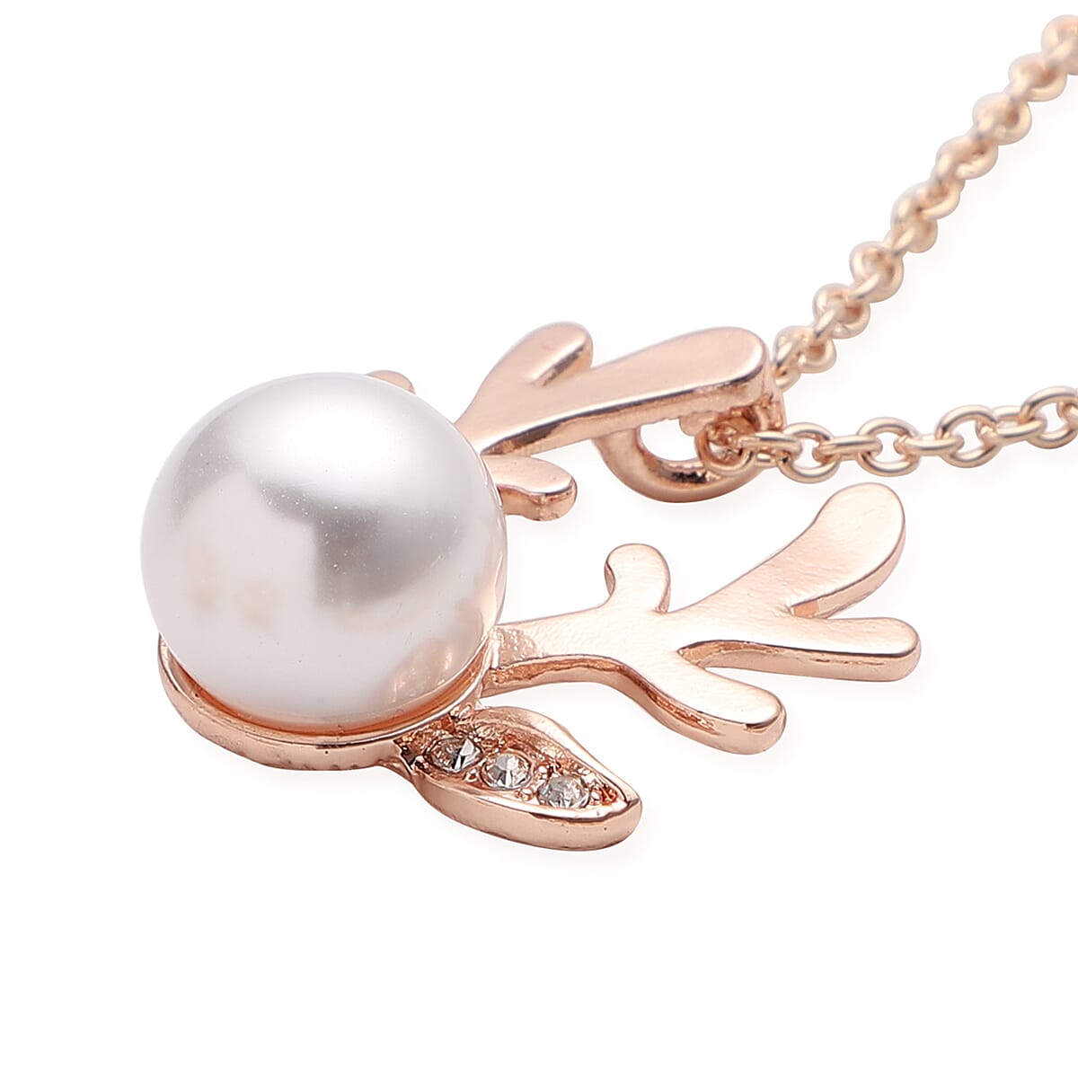 You are My Blessing Jewelry Gift Box with White Shell Pearl Christmas Reindeer Necklace 20 Inches Bracelet (7in) and Earrings in Rosetone image number 4