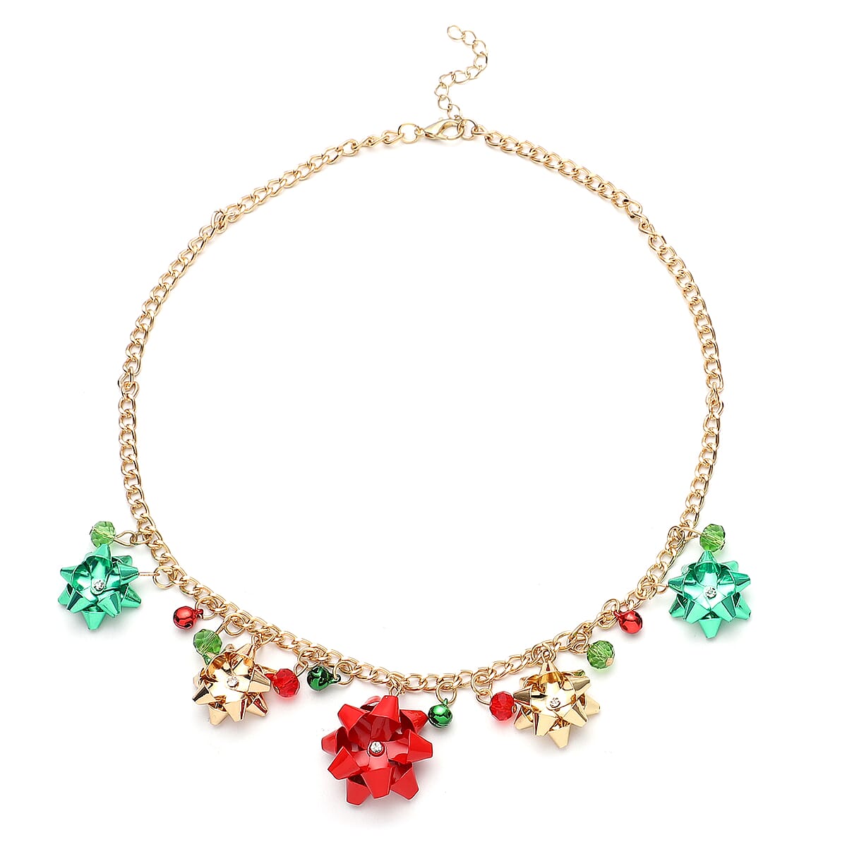 Merry Christmas Jewelry Gift Box with Multi Color Glass Ribbon Necklace 20In, Bracelet and Earrings in ION Plated Yellow Gold image number 3