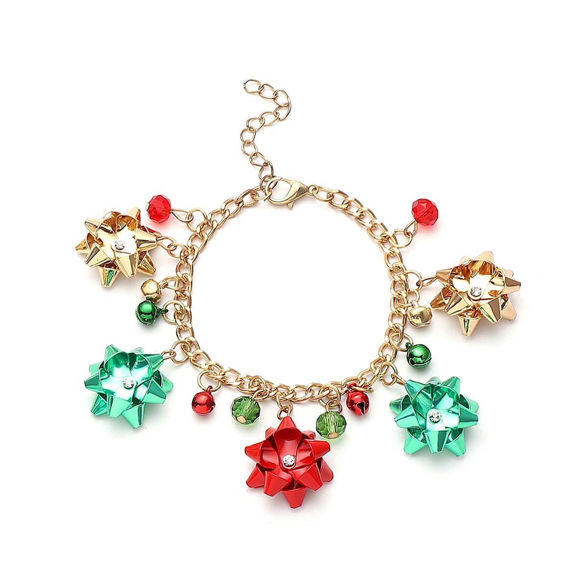 Merry Christmas Jewelry Gift Box with Multi Color Glass Ribbon Necklace 20In, Bracelet and Earrings in ION Plated Yellow Gold image number 4