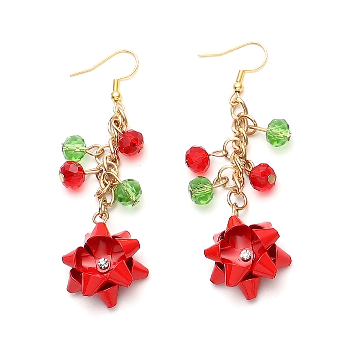 Merry Christmas Jewelry Gift Box with Multi Color Glass Ribbon Necklace 20In, Bracelet and Earrings in ION Plated Yellow Gold image number 5