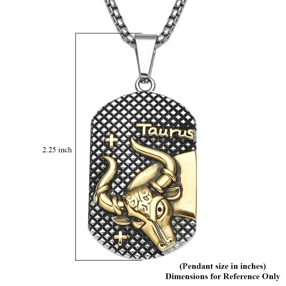 Taurus Dog Tag Jewelry Gift Box Pendant Necklace 23.5 Inches in ION Plated YG and Black Oxidized Stainless Steel image number 4