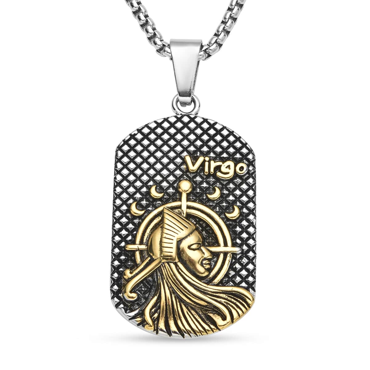 Virgo Dog Tag Jewelry Gift Box Pendant Necklace 23.5 Inches in ION Plated YG and Black Oxidized Stainless Steel image number 1