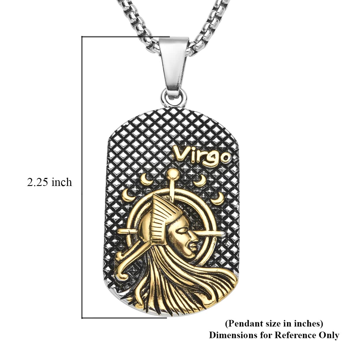 Virgo Dog Tag Jewelry Gift Box Pendant Necklace 23.5 Inches in ION Plated YG and Black Oxidized Stainless Steel image number 4