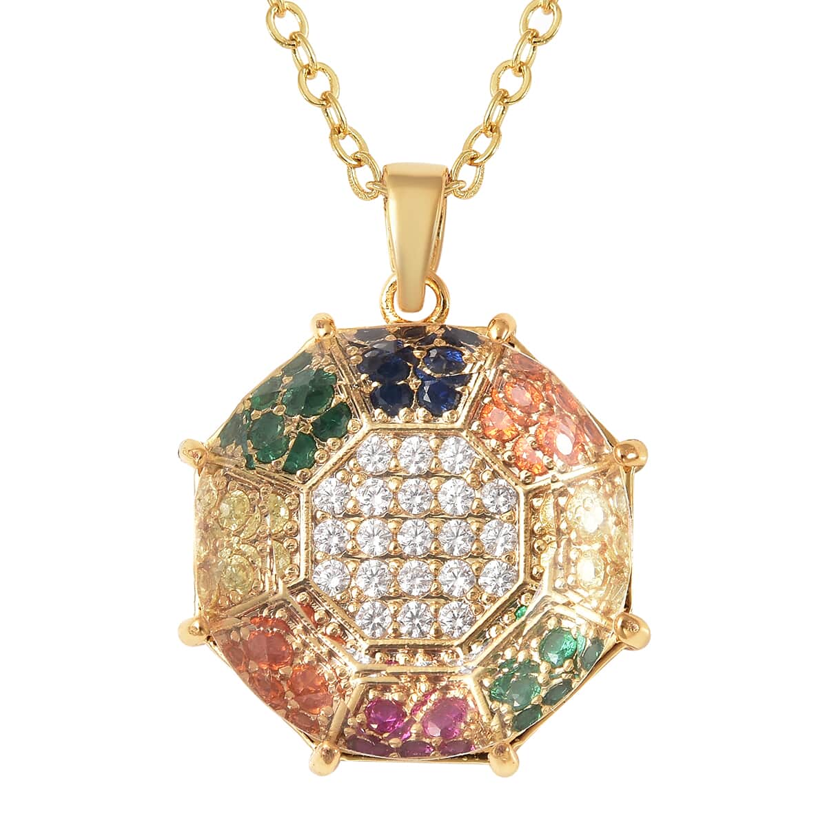 Simulated White Topaz, Simulated Multi Color Diamond Geometrical Pendant Necklace (20 Inches) in Goldtone 0.20 ctw image number 0